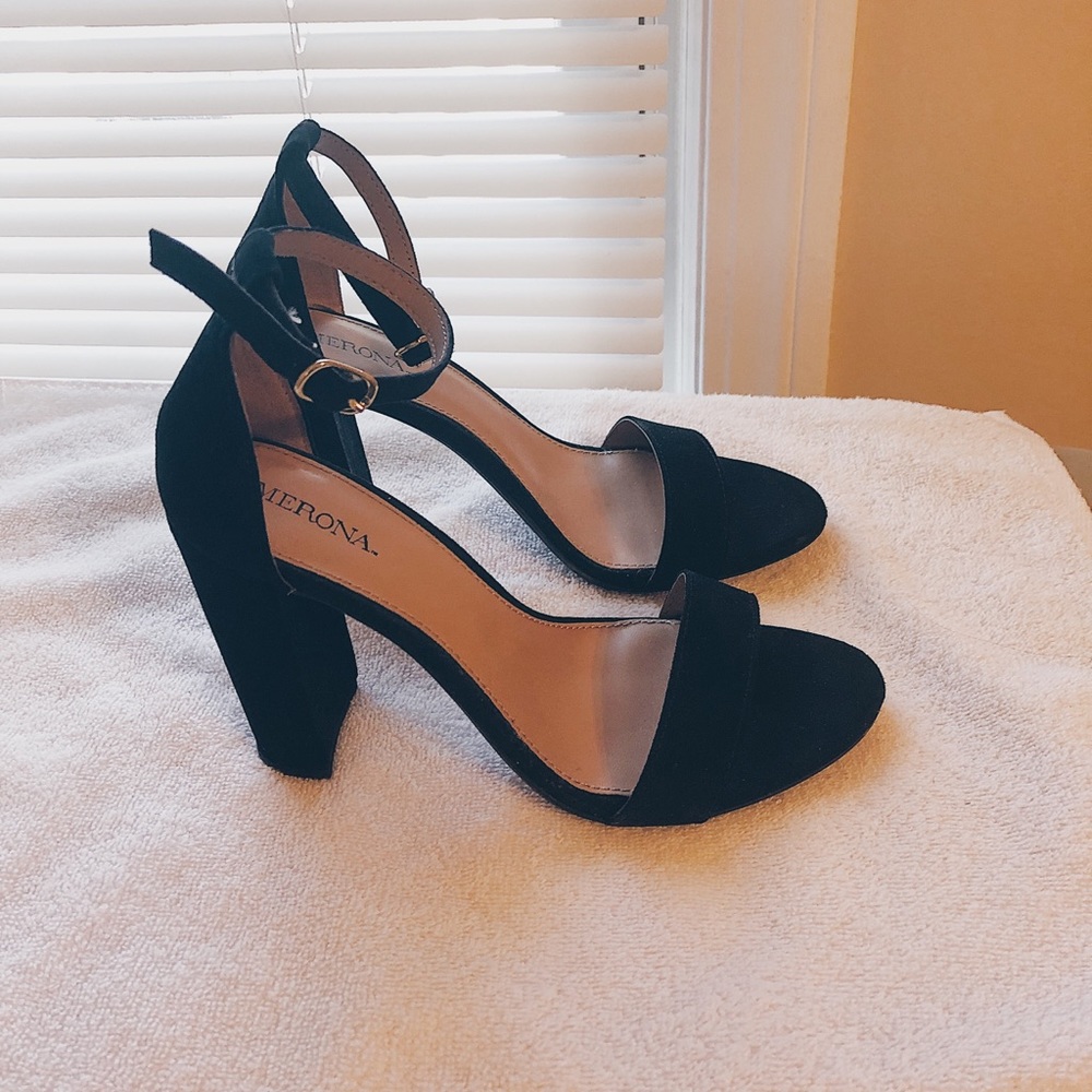 Black Suede Block Heel Pumps